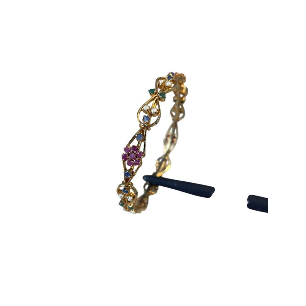 Elegant Gold Tone Multi-Color Gemstone Rhinestone Bangle Bracelet Fashion - Picture 4 of 4
